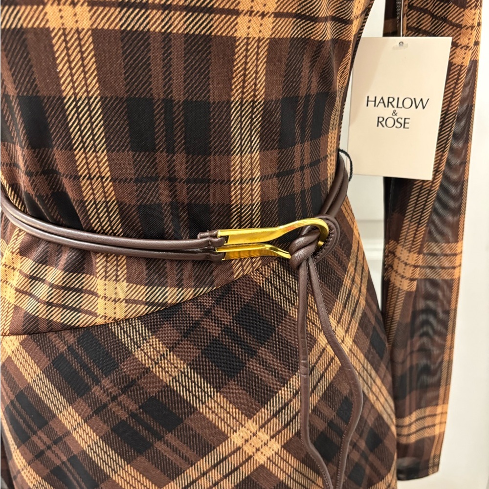 NWT Harlow & Rose 70’s retro plaid sheer layered waterfall dress - M - Picture 8 of 13